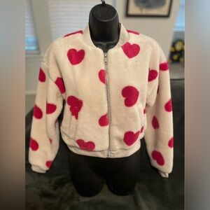 No Boundaries Cream and Red Heart Puffer Jacket
